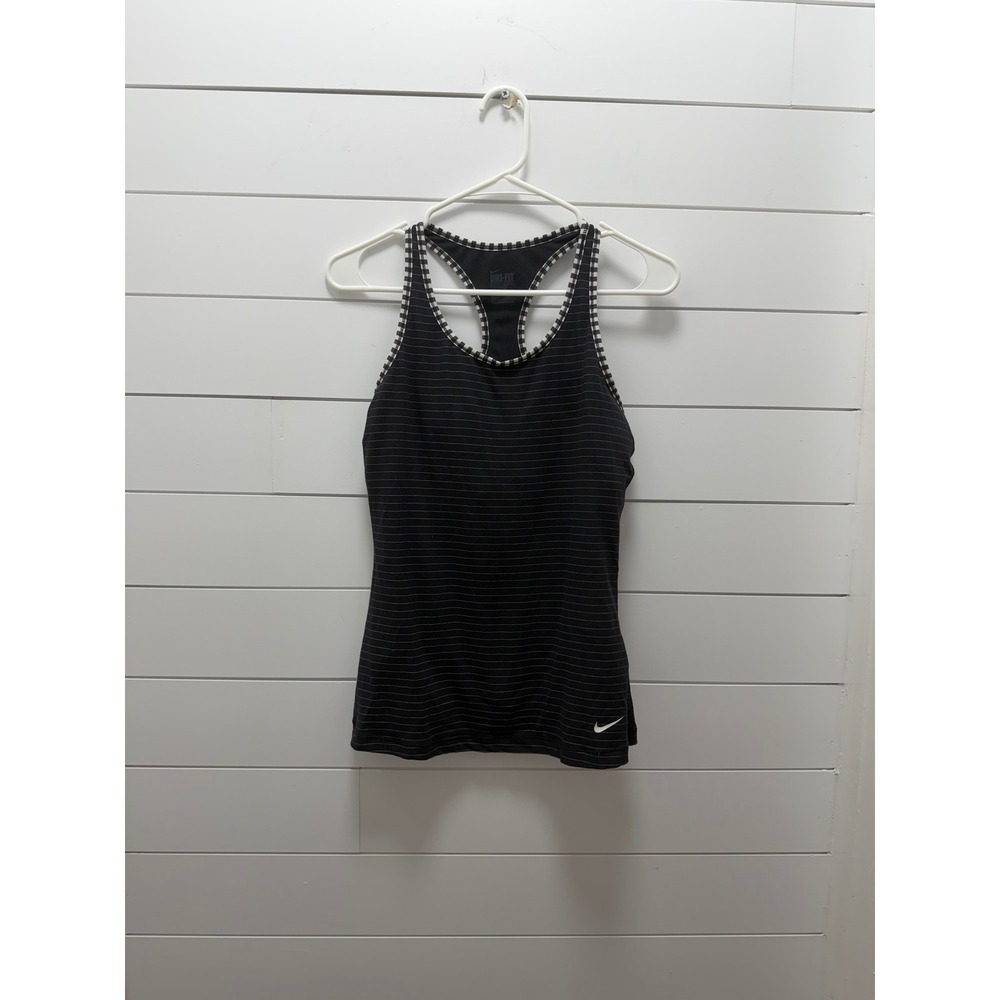 Nike Dri Fit Women's Racerback Athletic Tank Top Black White Striped Sz Larye
